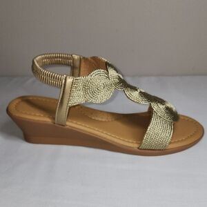 Glamorous Gold Tan Wedge Shoes